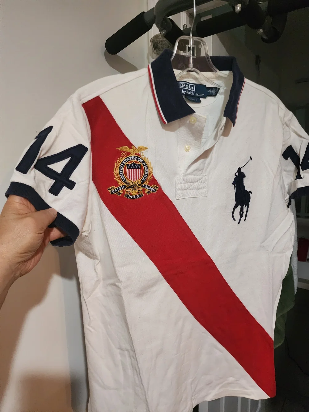 Ralph Lauren White Polo with Red Sash and Navy Trim
